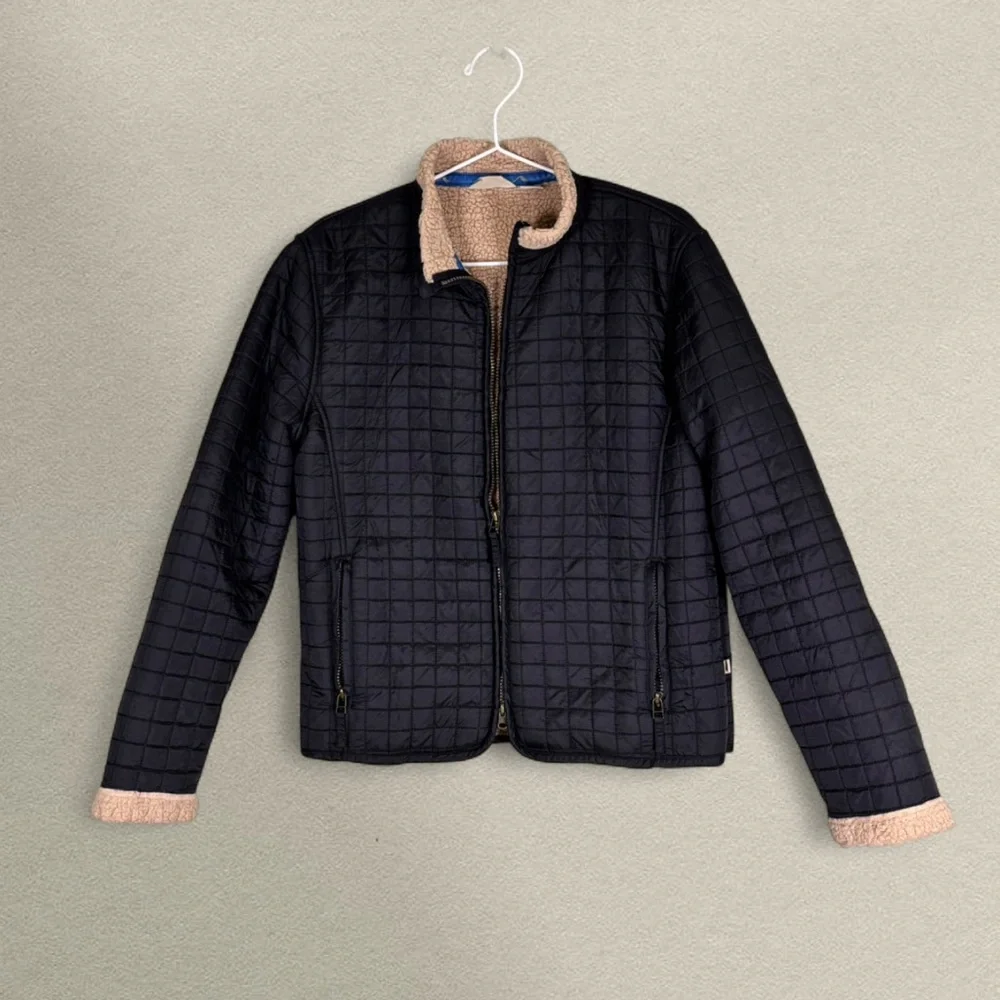 Black Quilted Jacket w Faux Sherpa Lining - Double Zip -‎ Medium